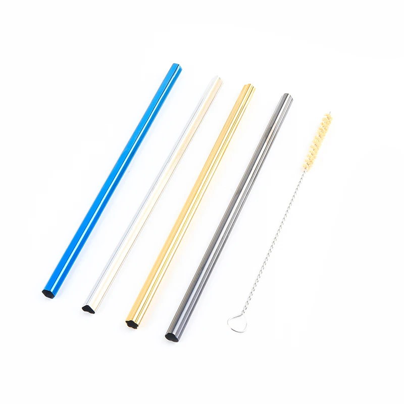 Hot Sale Reusable Metal Drinking Straws Stainless Steel 304 Heart Shape Straw Set With Cleaner Brush Custom Logo