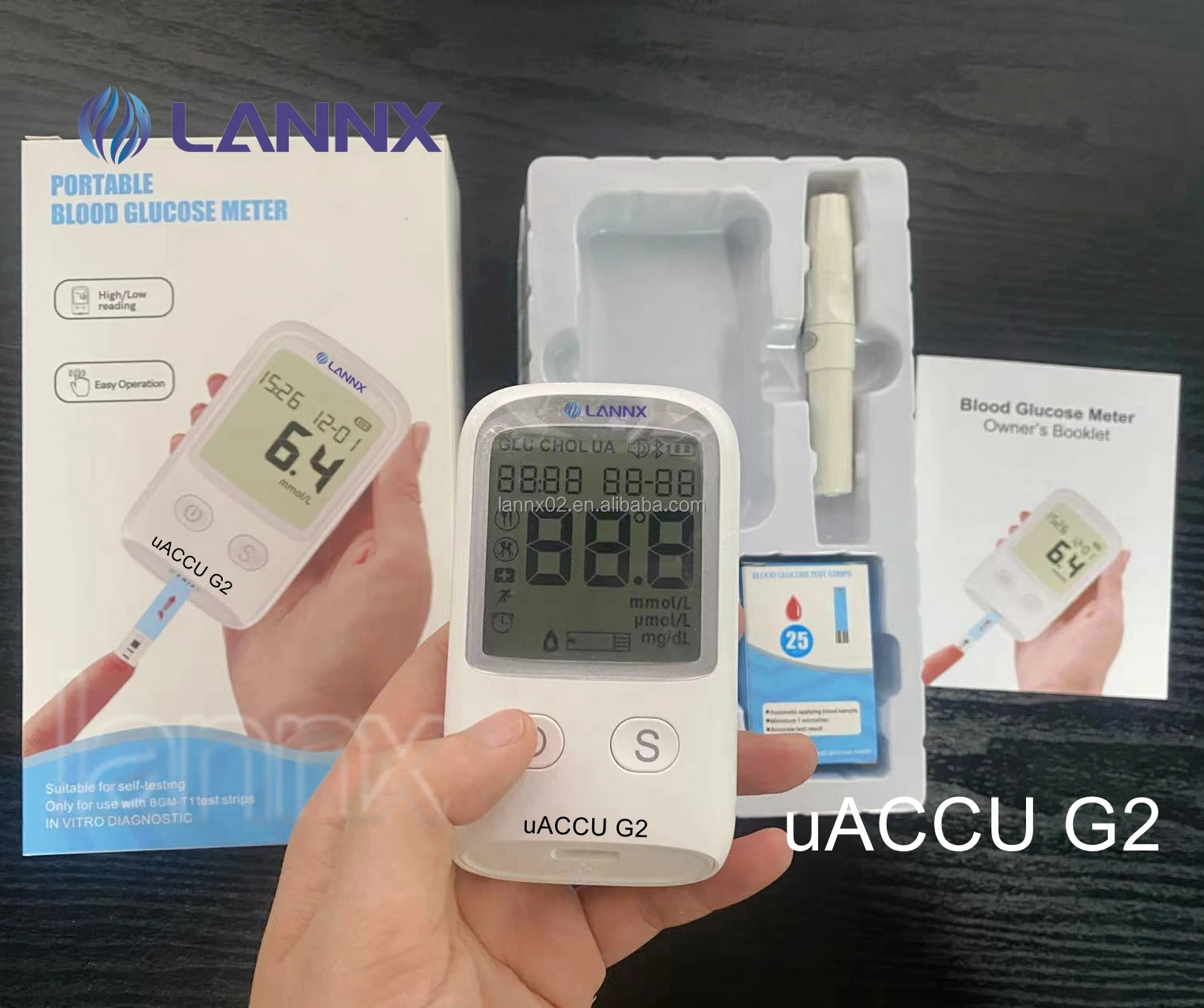 LANNX uACCU G2 Low Price Digital Glucometer portable Glucometers with test strip Blood Glucose Meter Kit LCD Display glucometer
