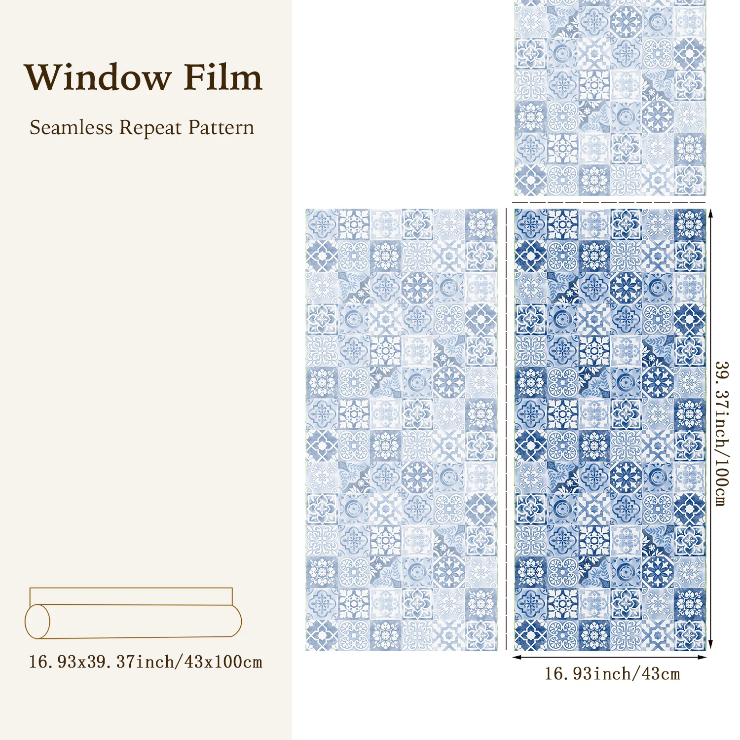 Funlife Blue And White Porcelain Films Self-Adhesive Bedroom Home Decor Sticker Peel & Stick Privacy Static Clings Glass Decals