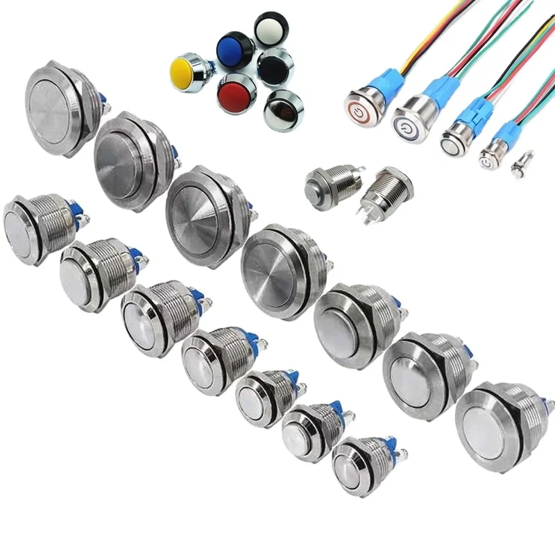 22mm Waterproof Push Button Ring Led Red Blue Green Momentary On Off Push Button Switch With Wire
