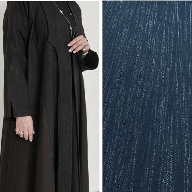 Factory Made Metallic Strip Jacquard Abaya Design Korean Black Fabric Polyester Material for Muslim Women Dress