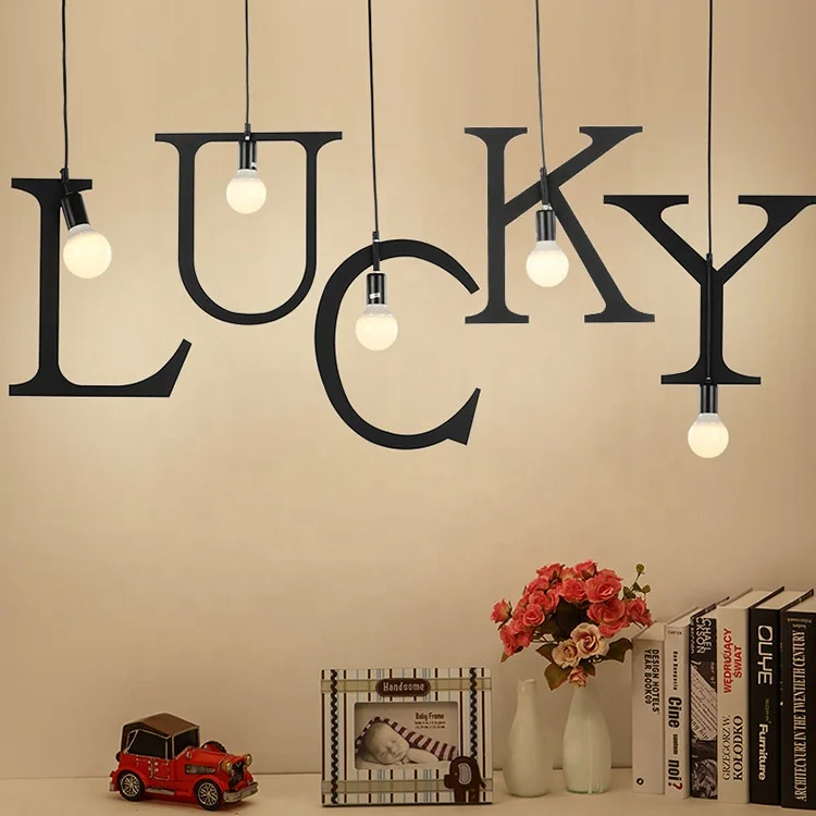 clothes store restaurant cafe living room office english letters E27 lamp holder iron chandelier lighting pendant lights