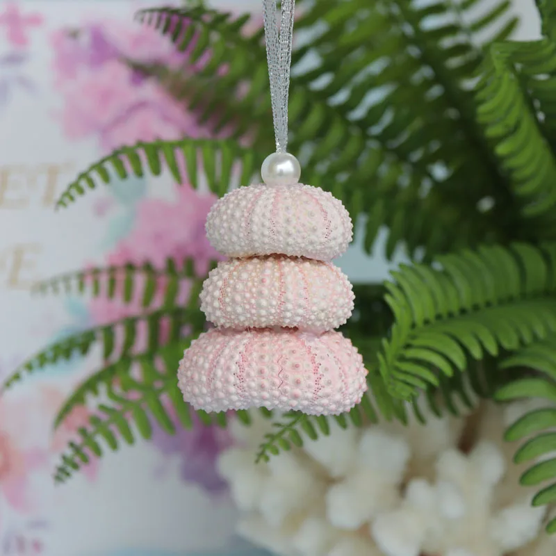 Lovely Pink Sea Urchin Christmas Pendant&Drop Ornaments Natural Shell&Conch Handmade Party DIY Decor