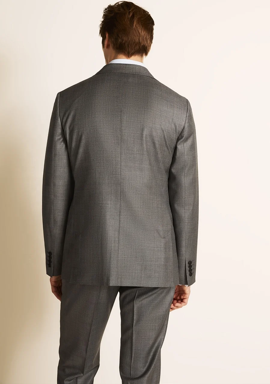 Grey polyester wool fabric made jacket shirt vest pant 4 pieces custom italian mens formal business wool suits