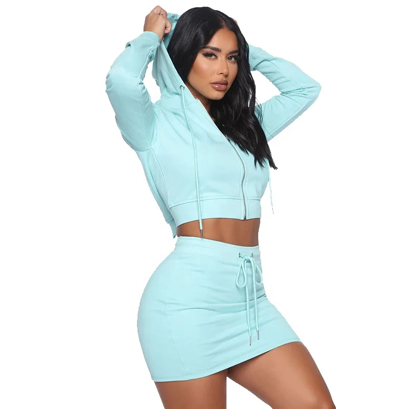 tracksuit 2 piece set women long sleeve short hoodie+mini skirt for sports girls leisure wear girls sexy short mini skirt