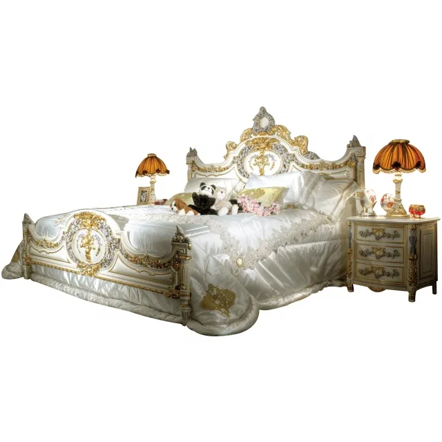 Royal King Size Louis XV French rococo antique solid wood bedroom sleigh princess bed