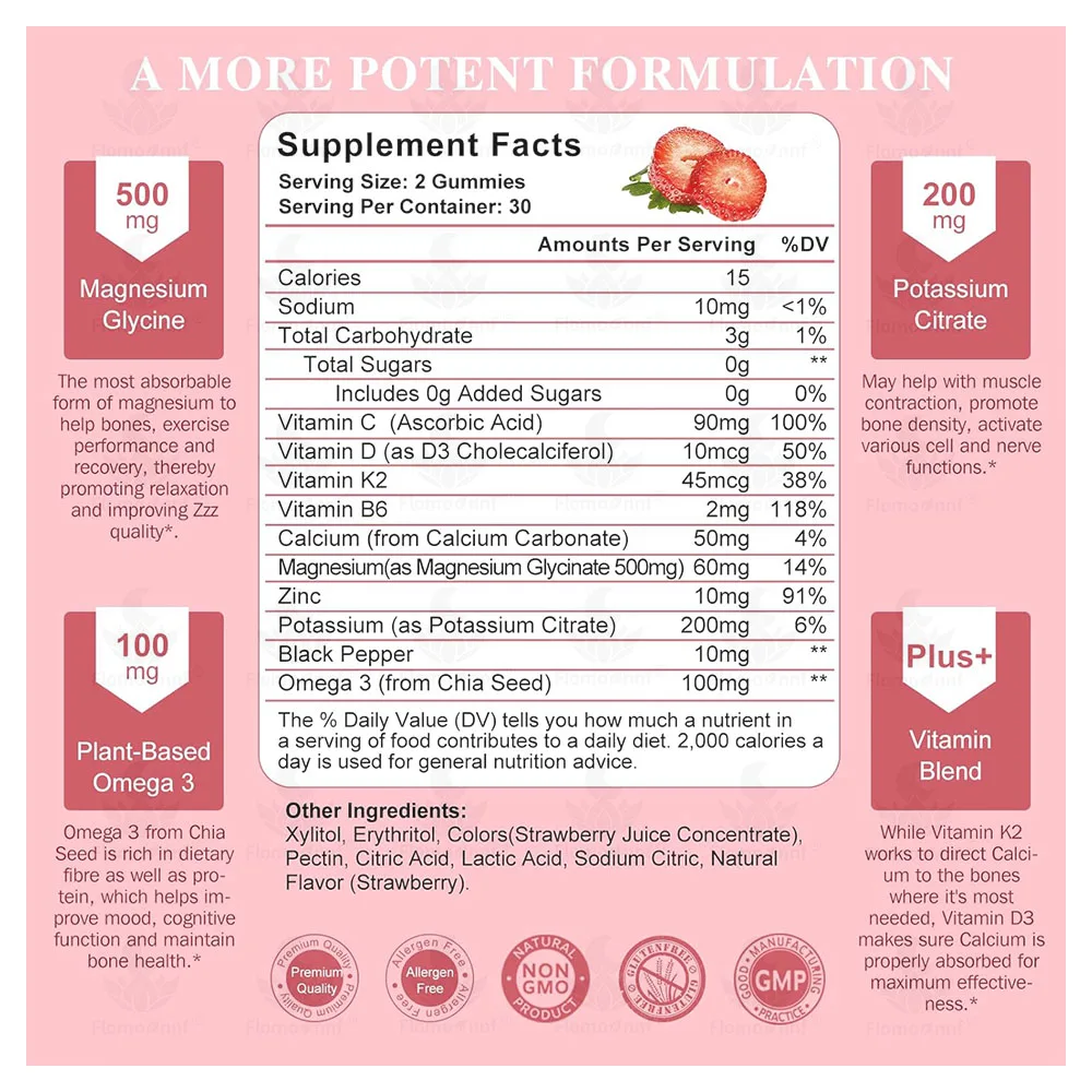 HACCP Factory  Potassium Magnesium Supplement Gummies - Plus Omega 3, B6, D3, K2 & Calcium for Sleep ,Leg Cramps & Muscle