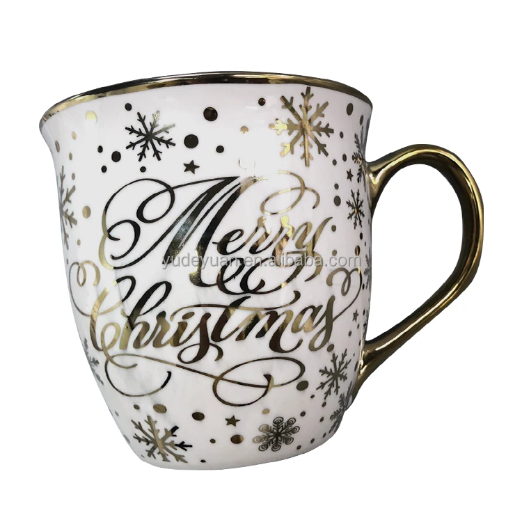 YDY Porcelain Factory Cheap Ceramic Porcelain Metal Design Cups Golden Mug Christmas Ceramic Mug Coffee Mugs With Gold Handle