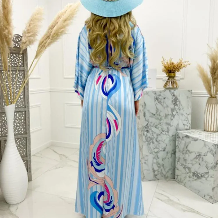2022 new Vestido Long Sleeve ladies Loose peplum women fashion elegant chiffon Floral Boho Beach clothing Maxi Casual dress