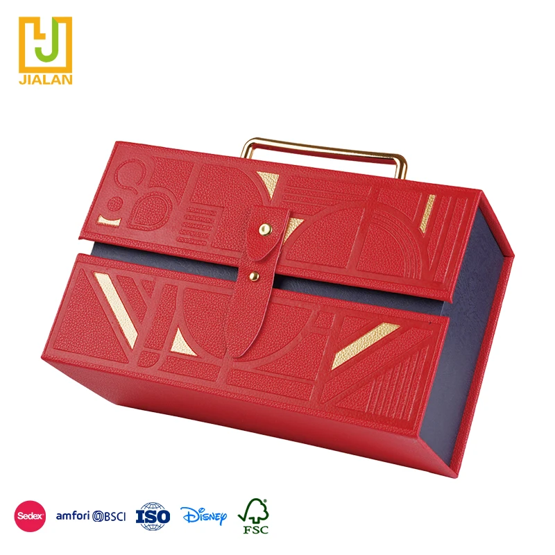 Online Best Service Red Briefcase Design Leather With Metal Handle wedding favors bridesmaid paper gift box