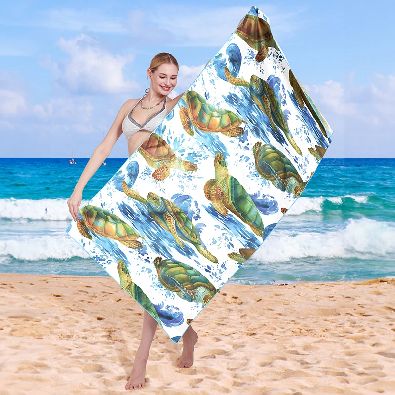 90*180Cm Sea Turtle Design Double-Faced Pile Absorbent Rectangle Summer Printed Travel High Quality Beach Towel