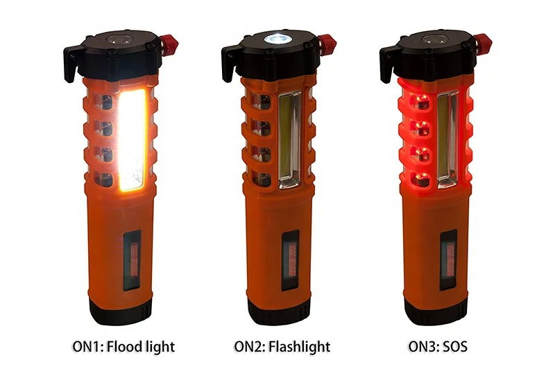 Led Megnetic Work Light Inspection Lamp With With Safety Hammer & Belt Cutter and Warning Flashlight
