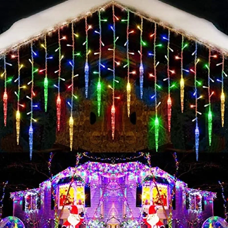 Ice Pick Window Curtain Roof Christmas Lights Icicle Fairy String Lights Outdoor Garland Home Party Garden Decoration