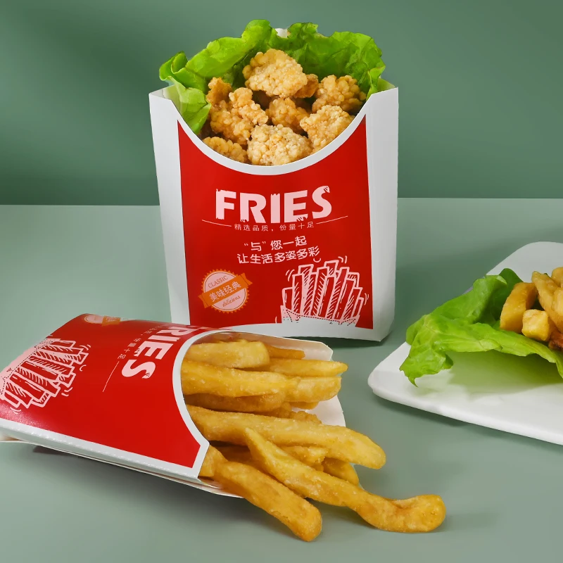 Customized Disposable Food Kraft Paper Packaging Fried Chips Bag Packing Tray For Restaurant