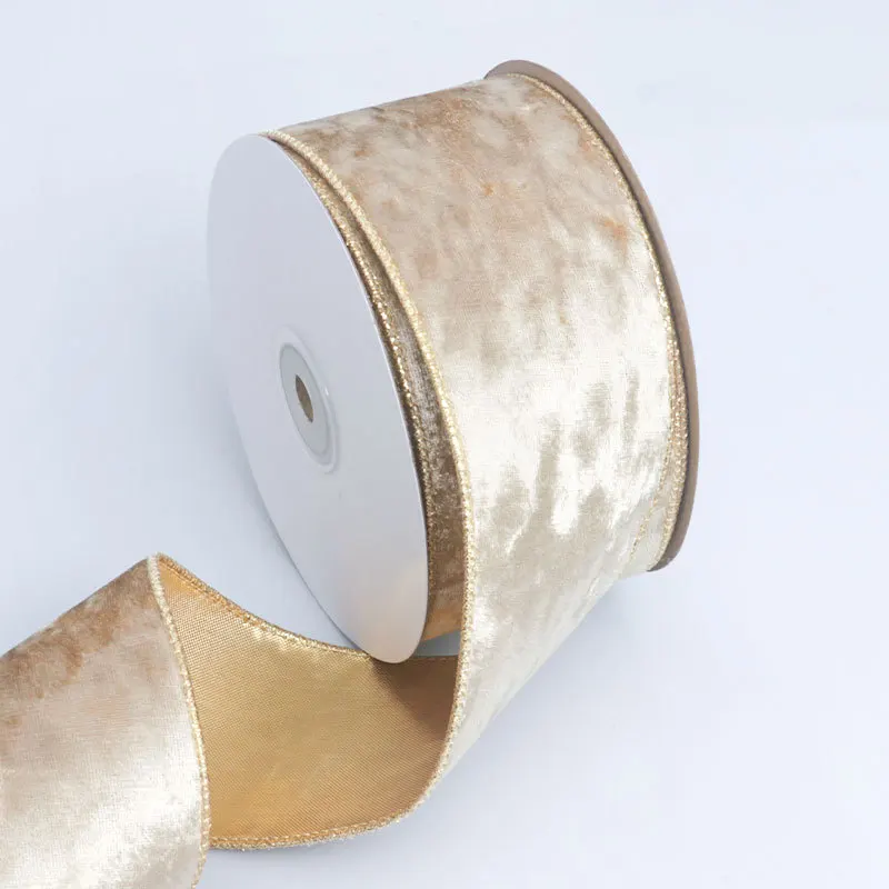 Factory Newest Velvet Ribbon Gilt Wire Edge Christmas Tree Decor Ribbon For Gift Wrapping Bouquet Making