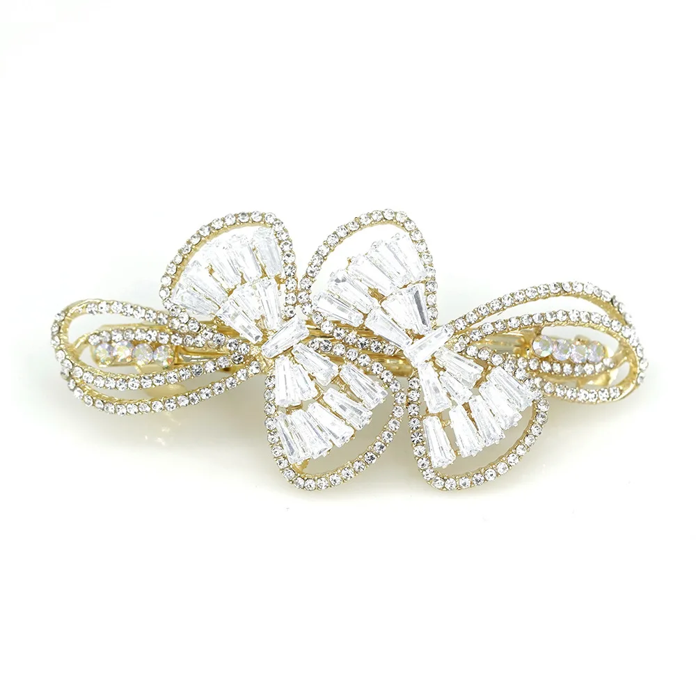 European and American zircon full drill spring clip white crystal butterfly alloy hairpin fashion trend light luxury headdress