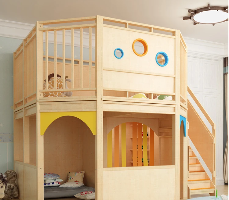 Moetry Singapore Hot Sale Preschool 2-Story Play Fort Low Loft Bed for Toddlers Kindergarten Play Furniture