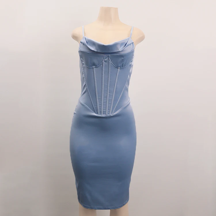 Custom Women Elegant Fishbone Design Jacquard Cowl Neck Mini Corset Satin Cami Sexy Party Evening Dress