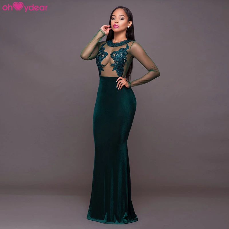 Оптовая продажа, высококачественное элегантное приталенное бархатное кружевное платье, вечерние платья, облегающее Элегантное повседневное длинное вечернее платье для взрослых женщин