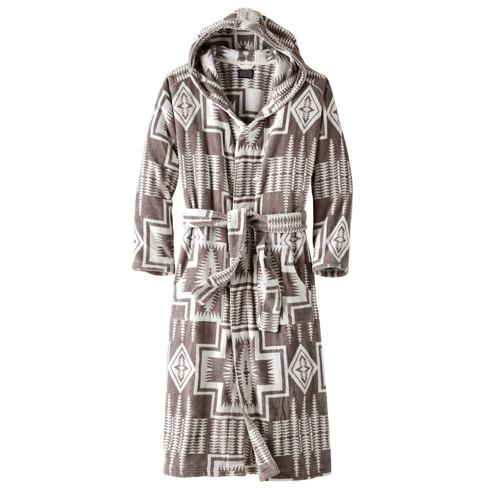 
Hooded Collar and Self Belt Raglan Sleeves Mens Jacquard Cotton Terry Bathrobe Bath Gown with Two Pockets Bademantel 