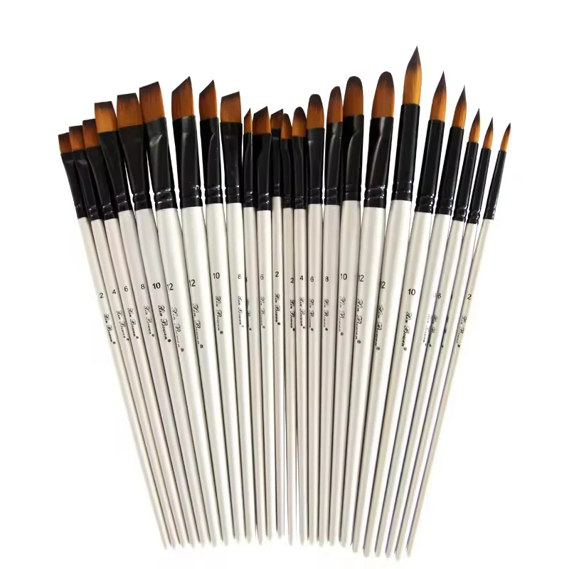 Giorgione High Quality 12pcs White Wood Handle Nylon Hair Paintbrush Watercolor Acrylic Oil Brushes For Artist Painting