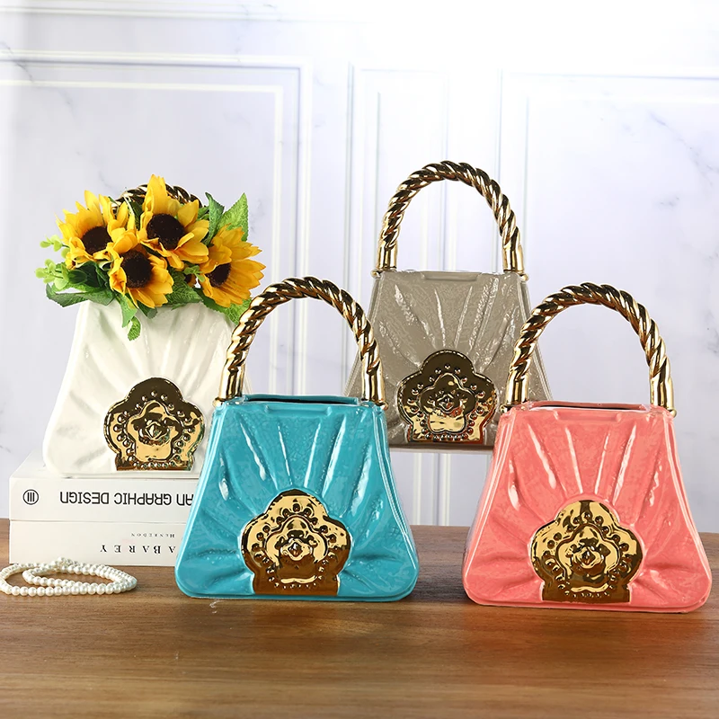 New Arrival Creative Designs Ceramic bag Shape Vases For Dried Flower Arrangement Container