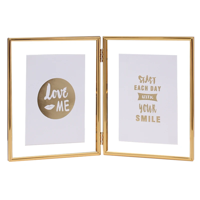 
Customized 2 Openings Transparent Glass Metal Folding Hinged Desktop Table Picture Photo Frame 