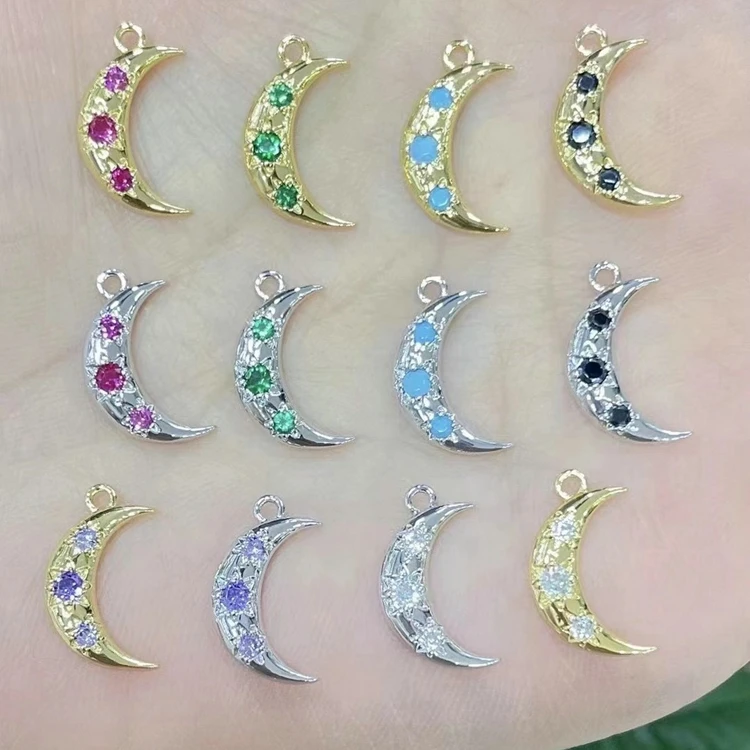 Sunshine Cz Pave Star Moon Shape Charms Jewelry 18k Gold Plated Diy Earrings Necklace Bracelet
