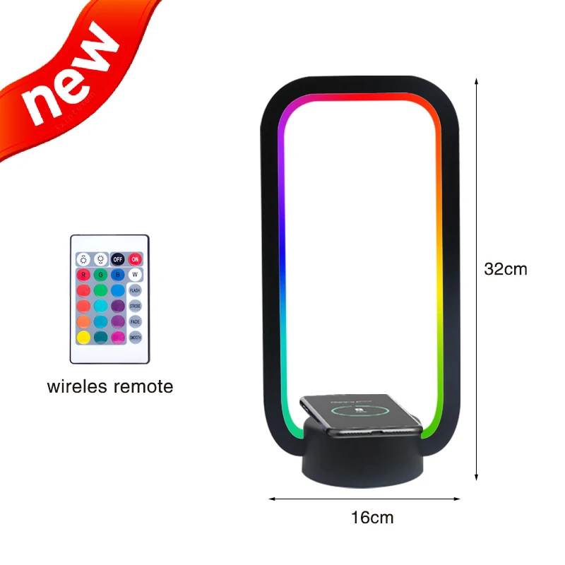 Manufacturer New Design of LED Table Lamp with Wireless Charger RGB Remote Control Mobile Phone Wireless Charger with Light Led