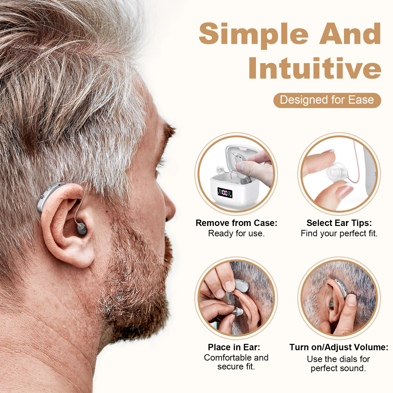 Bundle High Quality Rechargeable Wireless  BTE Sound Amplifiers with Rechargeable Case For Seniors Digital Hearing Aids