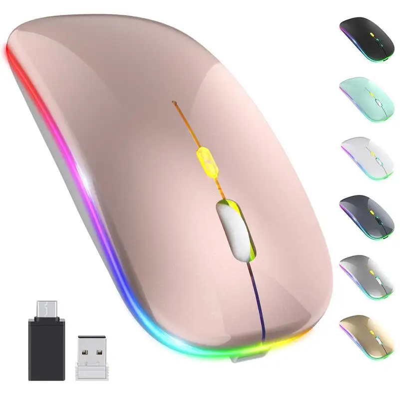 Dual-model Wireless Rechargeable BT Silent Mouse Mice RGB 2.4ghz Usb Optical ABS Plastic Gua Stock Colorful RGB Light Mini Mouse