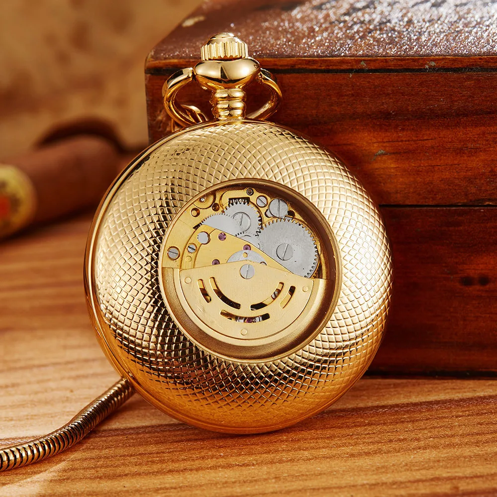 Antique Skeleton Mechanical Movement Snake Chain Automatic Mechanical Brass Pocket Watches