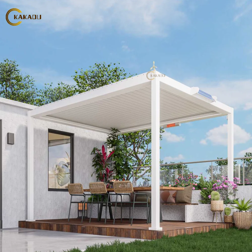 KAKADU Outdoor Waterproof Motorized Garden Gazebo Aluminum Pavilion with Pergolas Arbours & Arches for Garden Decor