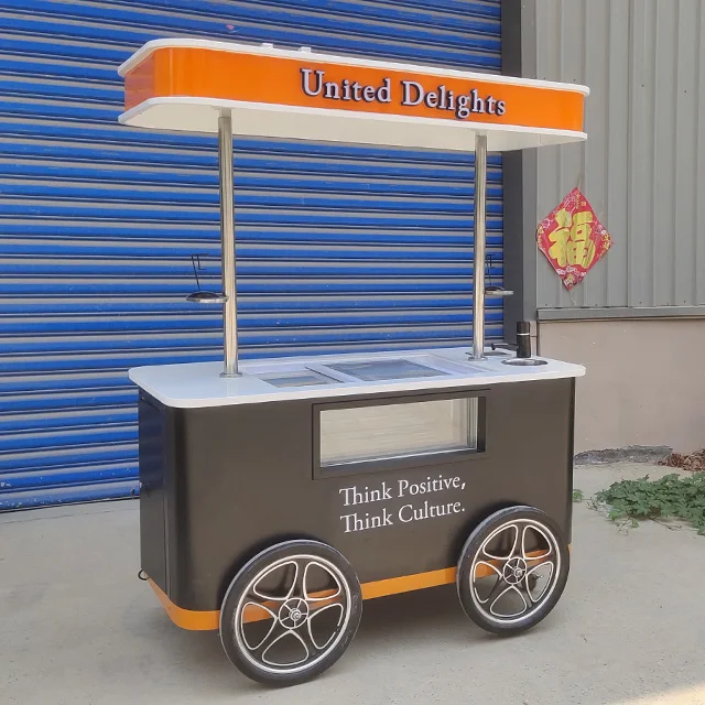Hotel Commercial 110V/220v Italian Ice Cream Display Booth Car Refrigerator ice cream cart with wheels coffee cart