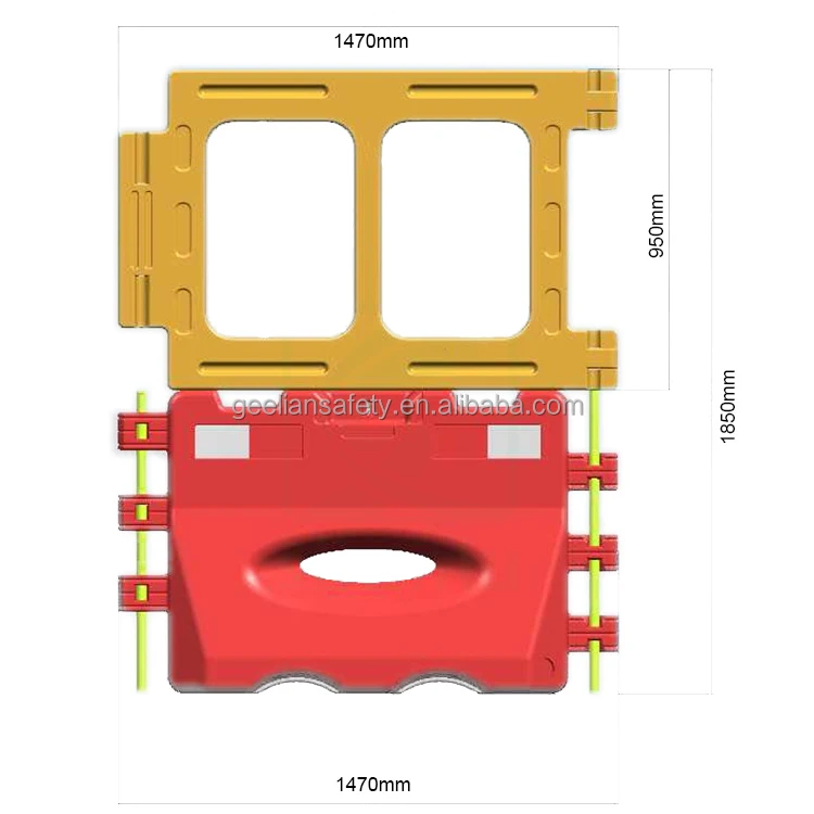 Yellow Red Gate Pedestrian Fence Plastic Water Filled Road Safety road Barrier