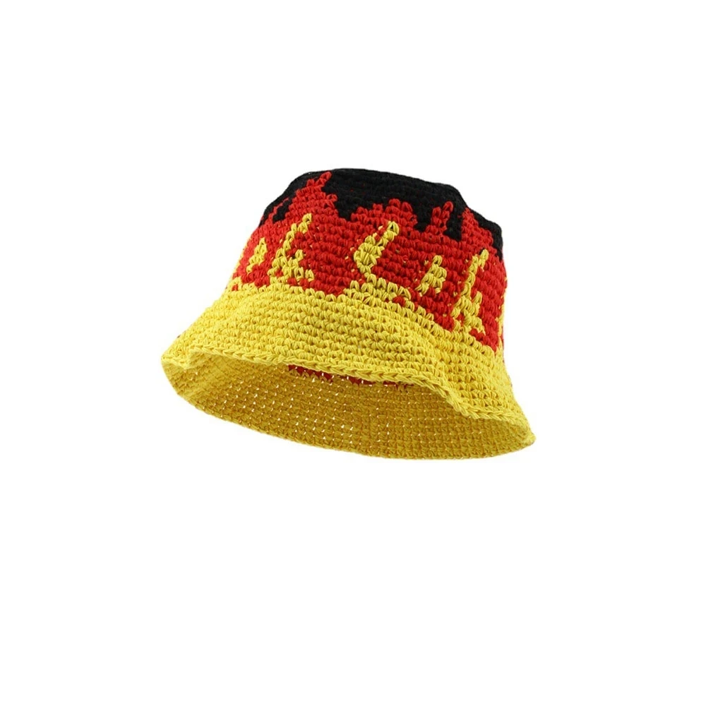 New Design Flame Bucket Hat For Unisex Handmade Crochet Knitted Beanies Hip Hop Street Fashion Hat Skullies Custom Label