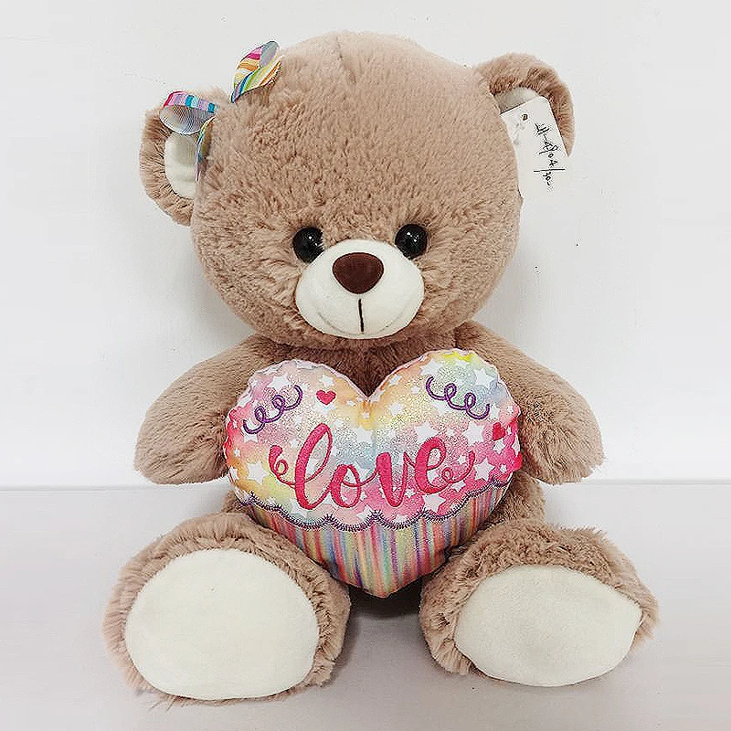 Color brilliancy white/brown teddy bear holding red heart with i love you in hand bear animal stuffed plush toy