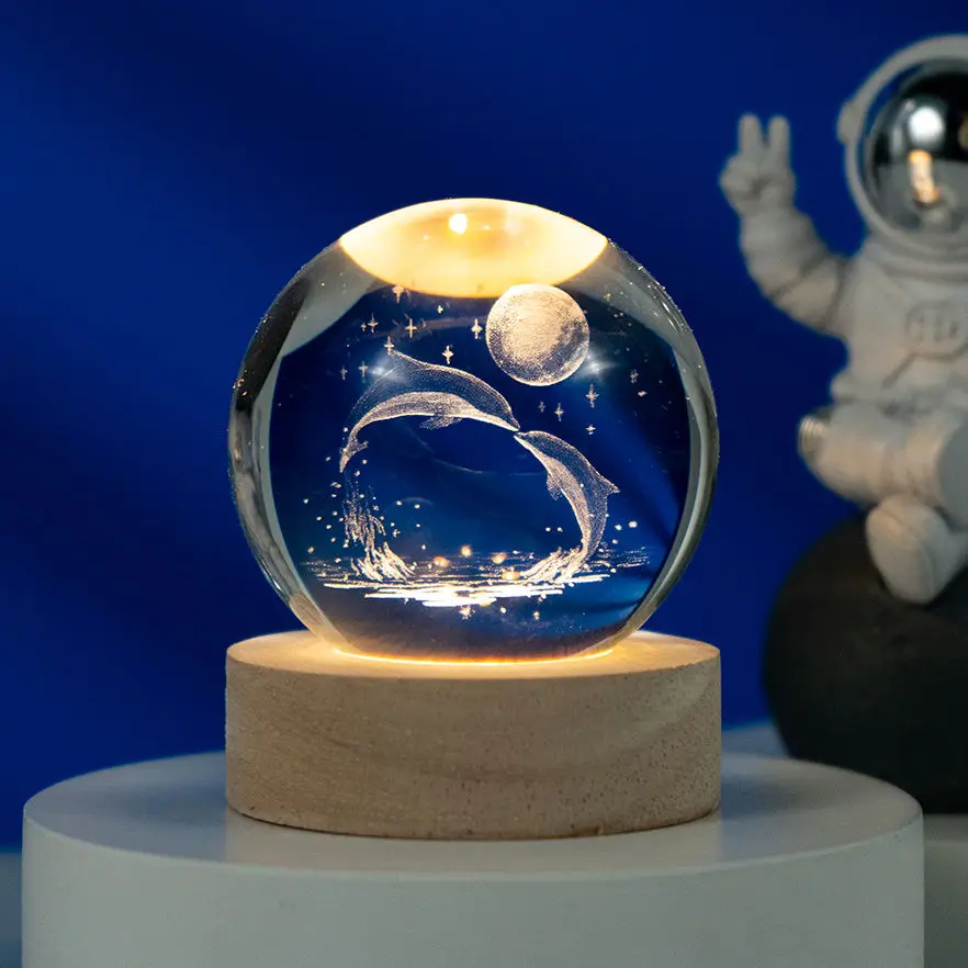 3d Solar System Crystal Engraving Ball With Colors Changing Led Night Light Table Lamp For Holiday Gifts