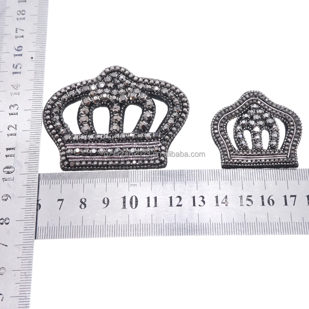 PE025  custom Hot fix rhinestone bead crown motif accessories crystal crown patches for hat