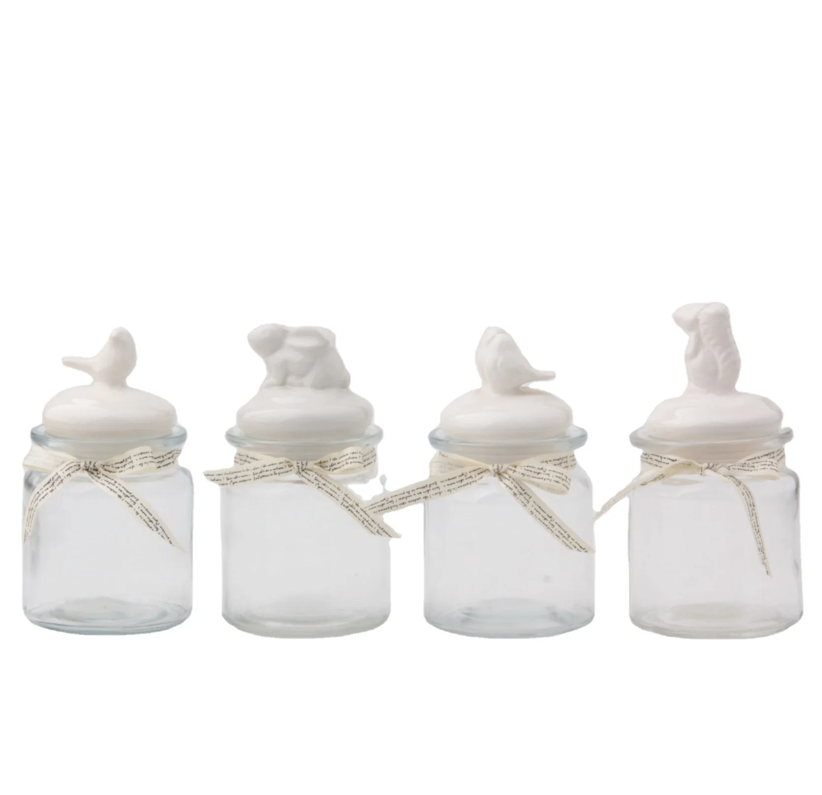 Wholesale new design round 290ml glass pepper and spice jar seasoning candy bottle with white ceramic lid for home kitchen decor