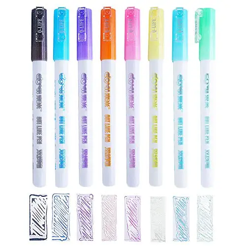 
Double Line Pen 8 Colors, Gift Card Writing Drawing Pen Double Line Contour Pen for Students Card Making,Colouring Books 