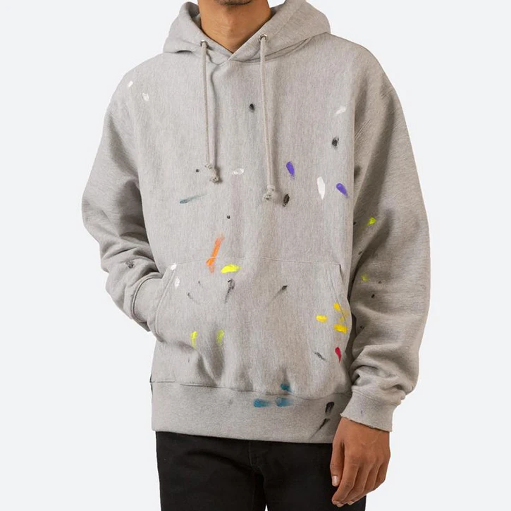 custom men wholesale sweatshirt pullover french multi-colored paint splatter throughout cut and sew screen printing hoodie