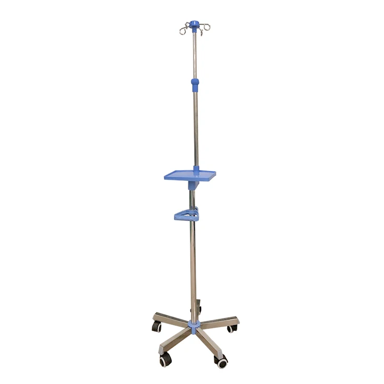Hospital 5 legs mobile stainless steel infusion/IV pole drip stand