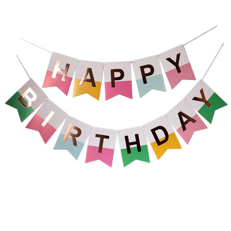 
2021 Happy birthday Paper Flag Kids Children Birthday Party Banner Hang Pennant Banner Decor Supplies Flags Party Supplies 