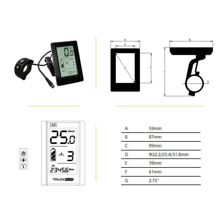 MC01 24v/36v/48v E Bike Ip65 Segment Lcd Display 5pin 11Ah CA01/XCA01