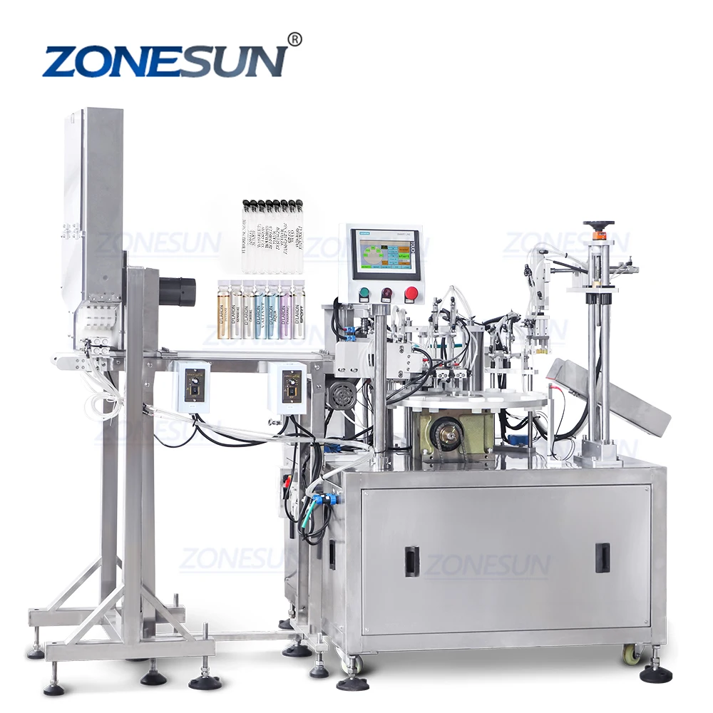 ZONESUN ZS-AFC17 Automatic Monoblock Double Head Ceramic Pump Cosmetic Small Volume Liquid Perfume Vial Filling Crimping Machine
