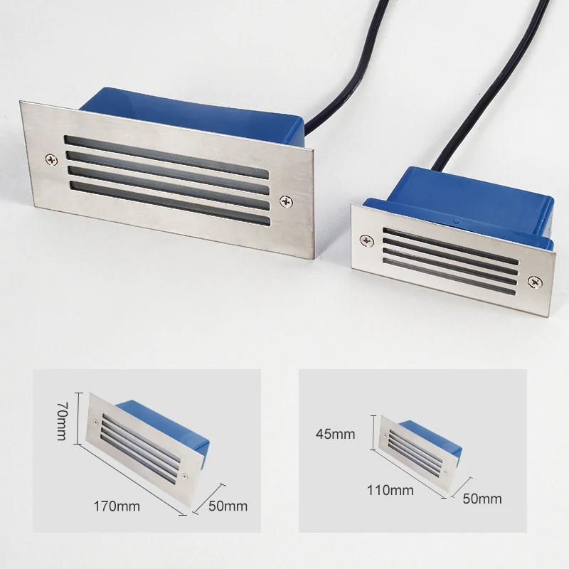 Modern indoor mini 1w 3w  12v  rgb stainless steel pc rectangular recessed stairway  inground garden  stairs led  step light