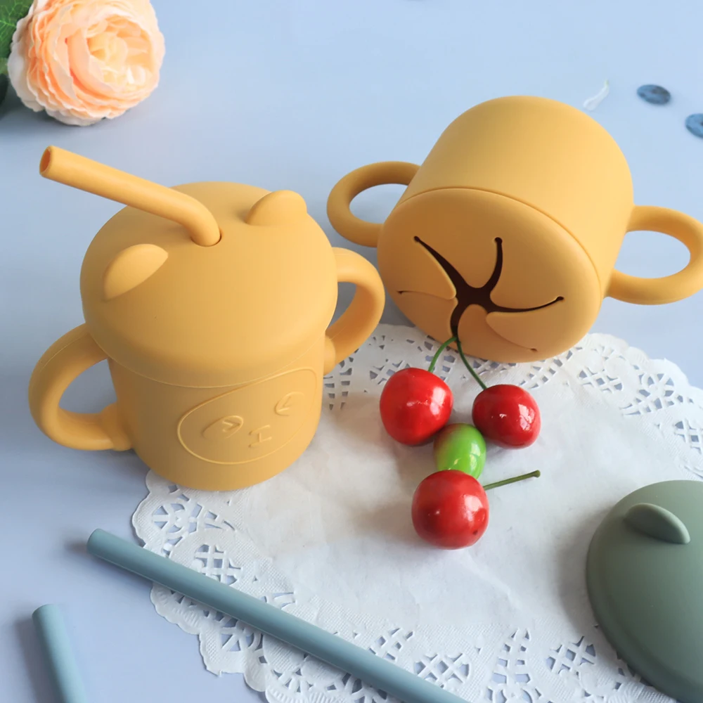 Hot Selling Children Silicone Sippy Toddler Cup Silicone Kids Water Coffee Baby Cup with Straw