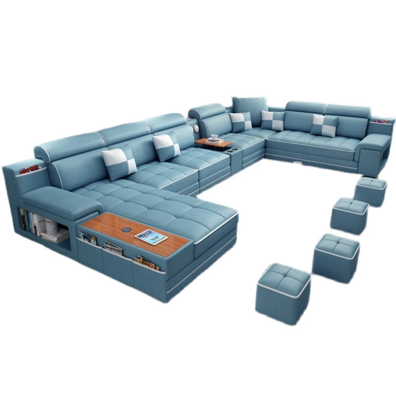 U Shaped Sectional Sofa Luxury USB Charging Audio Living Room Sofas Furniture Sets Modern Sofa 7 Seater