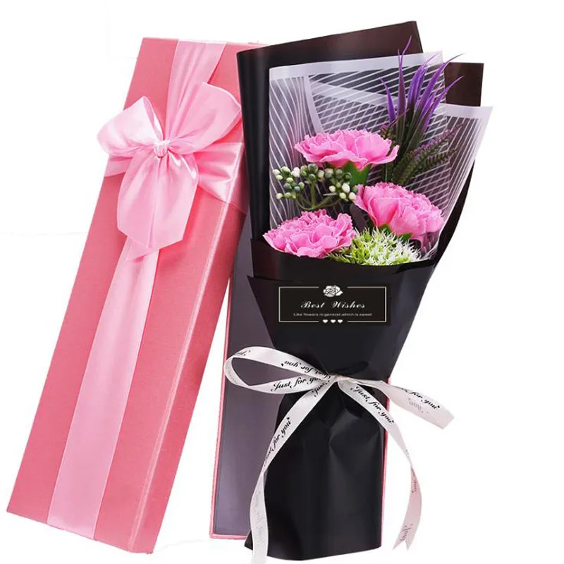 
2021 New Arrival Valentines Day Gift Soap Rose Giftbox Mothers Day Artificial Carnation Bouquet Party Decoration 